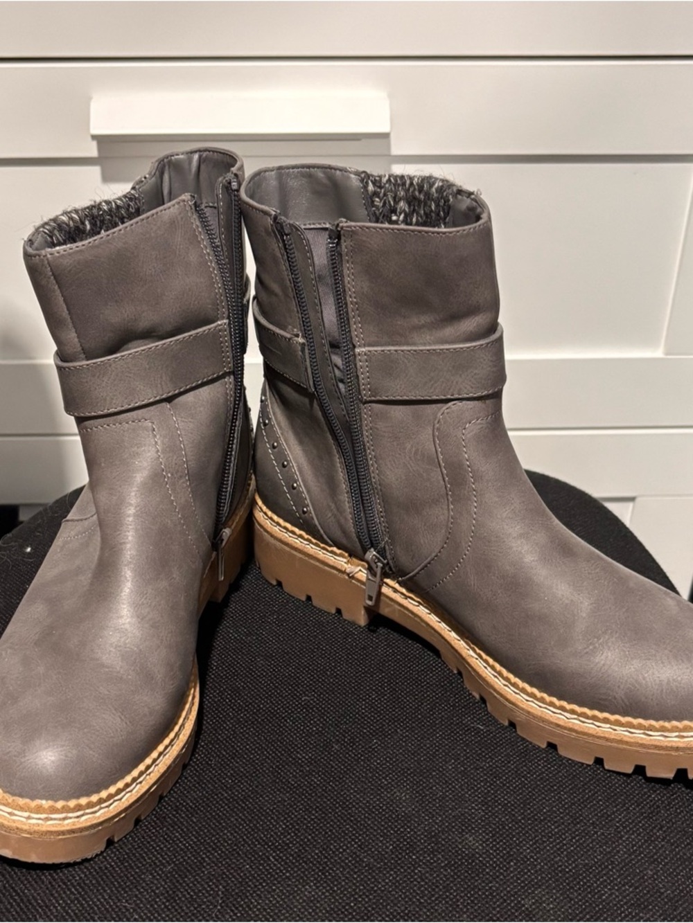 Women's Gray Faux-Leather Ankle Boots
